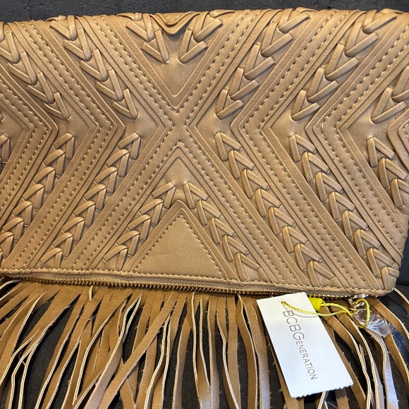 NWT BCBG Generation Faux Leather Fringed Clutch Handbag Boho - Picture 2 of 6
